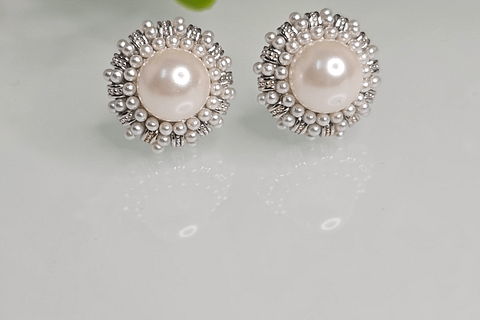 Silver Stud Earrings Pearl CZ