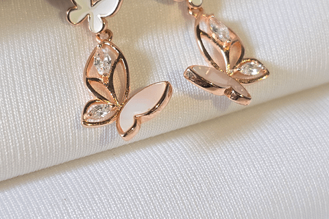 Butterfly Rose gold silver enamaled earrings