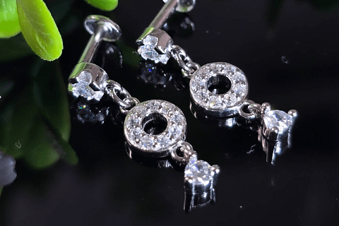 Cz Oval hanging Ear stud