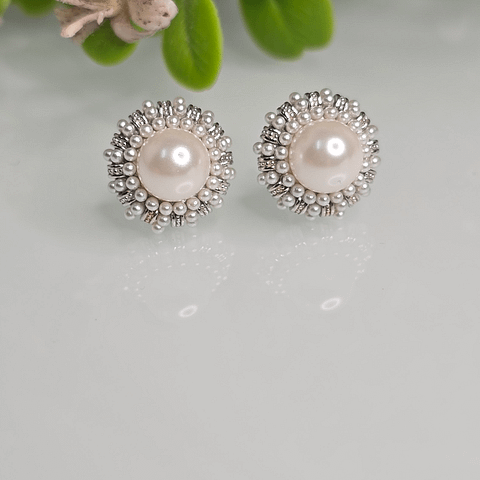 Silver Stud Earrings Pearl CZ