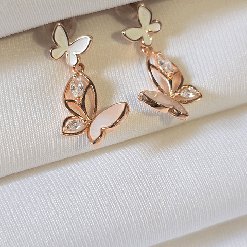 Butterfly Rose gold silver enamaled earrings