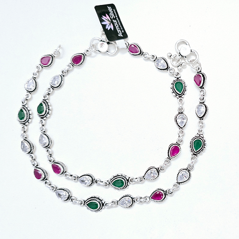 Indian 925 Silver Anklet cutstone