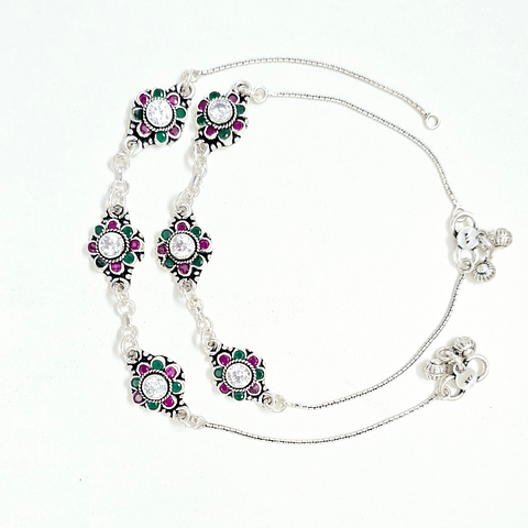 Indian 925 Silver Anklet cutstone