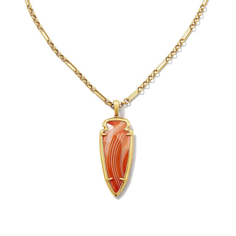 Skylar Vintage Gold Small Long Pendant in Orange Banded Agate